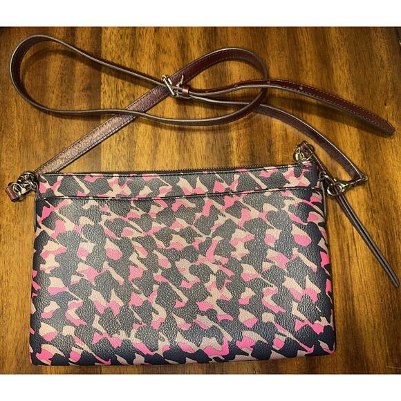 Fossil Black Pink And Tan Clutch Crossbody Handbag Leather 11x7 Inch - Picture 4 of 16